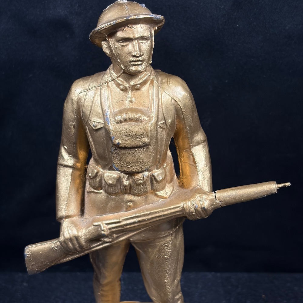 George Dilboy WWI Doughboy Soldier Statue Cast Metal Gold Tone Vintage 5.5" - Picture 15 of 15